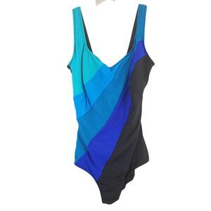 Great Lengths Diagonal Color Block Striped One Piece Padded Swimsuit